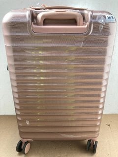 2 X ASSORTED SIZED HARDSHELL TRAVEL SUITCASES IN ROSE GOLD AND NAVY: LOCATION - D6