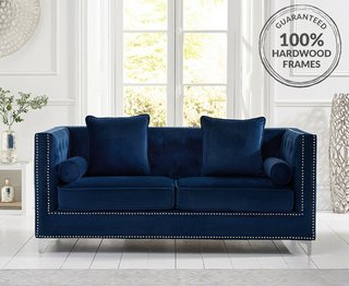 CECILE/AMELIE BLUE VELVET 3 SEATER SOFA - RRP £599: LOCATION - C6