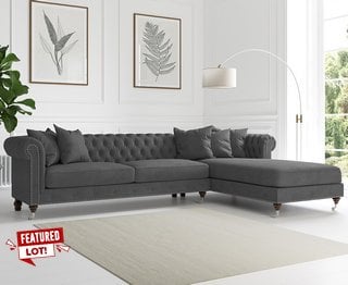 CHISWICK DARK GREY VELVET EXTRA LARGE RIGHT FACING CHAISE SOFA - RRP £1399: LOCATION - C6