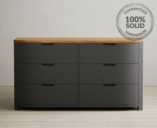 BRADWELL/BRAHMS CHARCOAL 6 DRAWER WIDE CHEST OF DRAWERS - RRP £649: LOCATION - C6