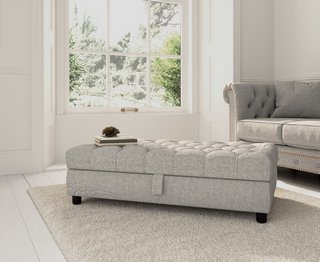 GREY LINEN STORAGE FOOTSTOOL - RRP £349: LOCATION - C6