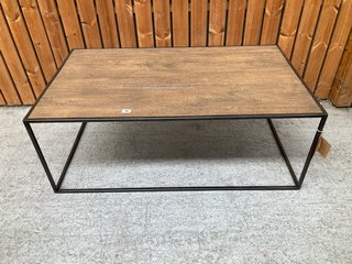 NKUKU RISHIN GROOVED WOOD COFFEE TABLE IN DARK WOOD AND BLACK IRON FRAME - RRP £495: LOCATION - B3