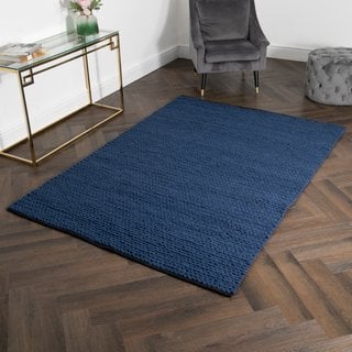 NAVY KNITTED LARGE WOOL RUG (160 X 230CM) - RRP £524: LOCATION - A7