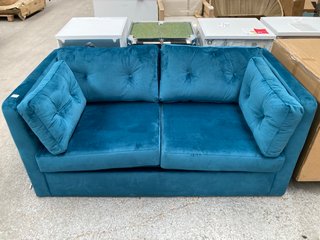 JOHN LEWIS & PARTNERS BOOTH 2 SEATER SOFA IN TEAL VELVET - RRP £1438: LOCATION - D2