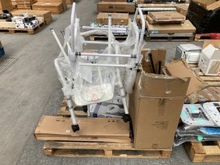 PALLET OF ASSORTED MOBILITY AIDS TO INCLUDE HEIGHT ADJUSTABLE MANUAL CRUTCH PAIR AND NRS WALKING FRAMES IN WHITE: LOCATION - B6 (KERBSIDE PALLET DELIVERY)