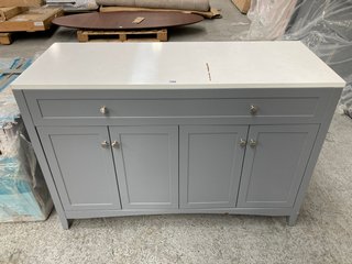 4 DOOR WIDE BATHROOM COUNTERTOP SINK UNIT IN STONE GREY WITH HIGH GLOSS WHITE COUNTERTOP: LOCATION - D3