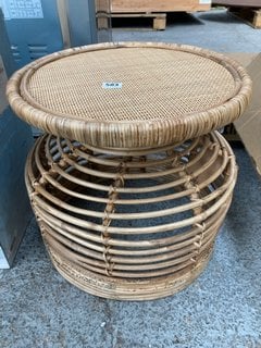 RUSTIC STYLE RATTAN CANE SIDE TABLE IN NATURAL: LOCATION - D3