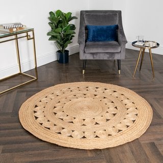 CIRCLE PATTERN ROUND JUTE RUG (150CM DIA) - RRP £150: LOCATION - A7