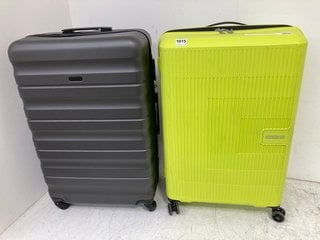 JOHN LEWIS & PARTNERS LARGE SUITCASE IN FLUORESCENT YELLOW TO INCLUDE JOHN LEWIS & PARTNERS LARGE HARDSHELL SUITCASE IN GREY: LOCATION - BR1