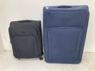 JOHN LEWIS & PARTNERS LARGE SOFT SHELL SUITCASE IN BLUE TO INCLUDE JOHN LEWIS & PARTNERS SMALL SOFT SHELL SUITCASE IN BLACK: LOCATION - BR2