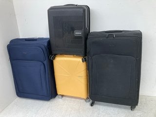 4 X ASSORTED SUITCASES TO INCLUDE AMERICAN TOURISTER SMALL HARDSHELL SUITCASE IN YELLOW: LOCATION - BR3