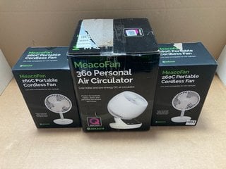 2 X MEACO FAN 260 PORTABLE CORDLESS FANS TO INCLUDE MEACO 360 PERSONAL AIR CIRCULATOR: LOCATION - BR4