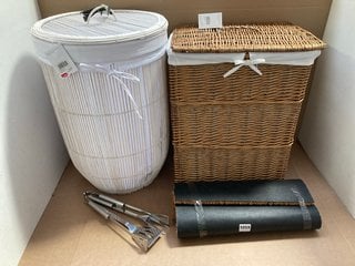 4 X HOMEWARE ITEMS TO INCLUDE WICKER LAUNDRY BASKET: LOCATION - BR5