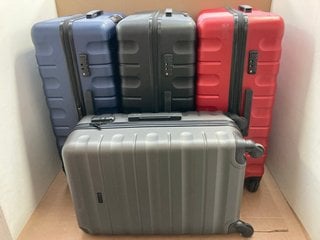 4 X ASSORTED SUITCASES TO INCLUDE JOHN LEWIS & PARTNERS LARGE HARDSHELL SUITCASE IN RED: LOCATION - BR6