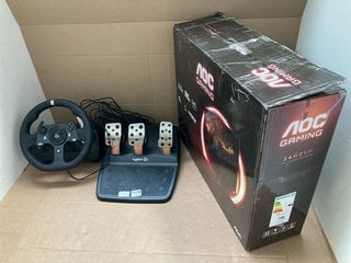 LOGITECH STEERING WHEEL AND PEDAL SET TO INCLUDE AOC GAMING 24" MONITOR MODEL: 24G2SP: LOCATION - BR9