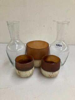 6 X ASSORTED NKUKU HOUSEHOLD ITEMS TO INCLUDE 2 X YALA CLEAR GLASS HAMMERED JUGS: LOCATION - BR1