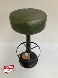 NKUKU NARWANA LEATHER ROUND STOOL IN RICH GREEN - RRP £250.00: LOCATION - BR1