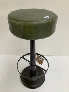 NKUKU NARWANA LEATHER ROUND STOOL IN RICH GREEN - RRP £250.00: LOCATION - BR1