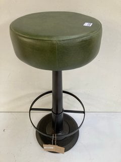 NKUKU NARWANA LEATHER ROUND STOOL IN RICH GREEN - RRP £250.00: LOCATION - BR1