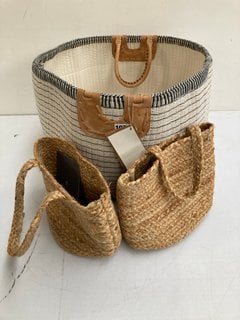 2 X NKUKU CHAPAD BASKETS IN NATURAL TO ALSO INCLUDE NKUKU ANJULI JUTE & COTTON BASKET IN OFF WHITE/BLACK - COMBINED RRP £150.00: LOCATION - BR2