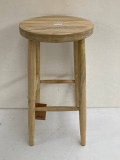 NKUKU MENGWI MANGO WOOD ROUND BAR STOOL IN NATURAL - RRP £195.00: LOCATION - BR3