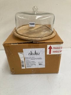 NKUKU RECYCLED GLASS CAKE DOME - SIZE 23 X 34CM - RRP £85.00: LOCATION - BR3