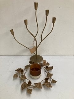 3 X ASSORTED NKUKU HOUSEHOLD ITEMS TO INCLUDE PALANI LARGE STATEMENT CANDELABRA IN ANTIQUE BRASS - RRP £80.00: LOCATION - BR3