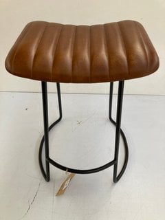 NKUKU NARWANA RIBBED LEATHER STOOL IN AGED LEATHER & IRON - RRP £195.00: LOCATION - BR3