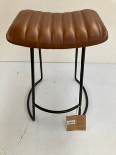 NKUKU NARWANA RIBBED LEATHER STOOL IN AGED LEATHER & IRON - RRP £195.00: LOCATION - BR3