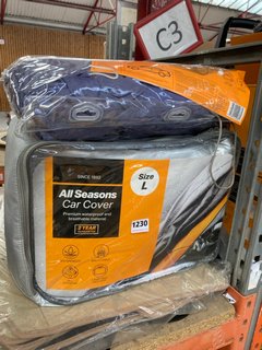 QTY OF ASSORTED AUTOMOTIVE ITEMS TO INCLUDE ALL SEASONS LARGE CAR COVER IN SILVER: LOCATION - CR4