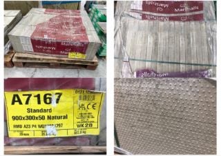 PALLET OF MARSHALLS STANDARD RECTANGULAR PATIO SLABS IN NATURAL : EACH SLAB SIZE 900 X 300 X 50MM - 20 SLABS IN LOT: LOCATION - B1 (KERBSIDE PALLET DELIVERY)