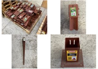 QTY OF ASSORTED ITEMS TO INCLUDE METPOST STEEL FENCE POST SUPPORT STAKES IN BROWN : SIZE 99-103 MM: LOCATION - B6 (KERBSIDE PALLET DELIVERY)