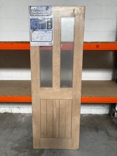 5 PANEL VERTICAL 2 LIGHT CLEAR GLAZED INTERIOR DOOR IN LIGHT OAK FINISH : SIZE 1981 X 686 X 35MM - RRP £194: LOCATION - B2