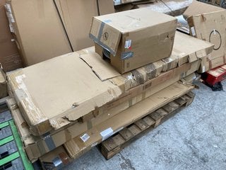 PALLET OF ASSORTED INCOMPLETE FLAT PACK ITEMS TO INCLUDE WHITE & PINE WOODEN BED WITH DRAWER PARTS: LOCATION - B8 (KERBSIDE PALLET DELIVERY)