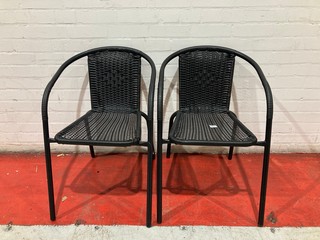 A PAIR OF BLACK WOVEN GARDEN CHAIRS