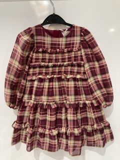 QTY OF ASSORTED CLOTHING TO INCLUDE JOHN LEWIS BURGUNDY/GOLD TIER CHECK DRESS AGE 10 YEARS TOTAL RRP £440