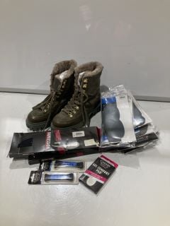 QTY OF ASSORTED ITEMS TO INCLUDE JOHN LEWIS PADDOCK BOOTS SUEDE KHAKI SIZE 40 TOTAL RRP £184...