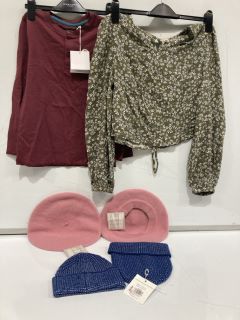 BOX OF ASSORTED ITEMS TO INC BEANIE BLUE HAT