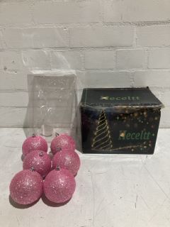 QTY OF ITEMS INCLUDING PINK GLITTER BAUBLES