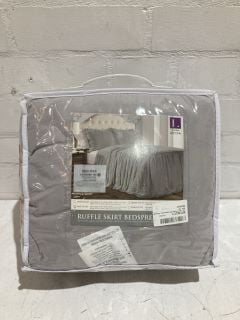 QTY OF ITEMS INCLUDING RUFFLE SKIRT BEDSPREAD COLOUR GREY