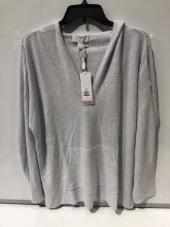 THE WHITE COMPANY RIBBED KNITTED HOODIE - XTRA LARGE - PALE BLUE MARL - TOTAL RRP £118