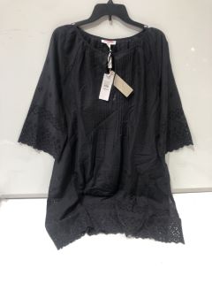 THE WHITE COMPANY ORGANIC COTTON BRODERIE AND PINTUCK BEACH COVER-UP IN BLACK SIZE L - RRP £98