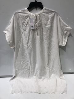 THE WHITE COMPANY COTTON GAUZE BRODERIE HEM BEACH COVER UP IN WHITE SIZE L - RRP £98