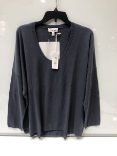 THE WHITE COMPANY SCOOP NECK OVERSIZED JUMPER WITH CASHMERE SIZE 18 IN GRAPHITE BLUE COLOUR - RRP £89