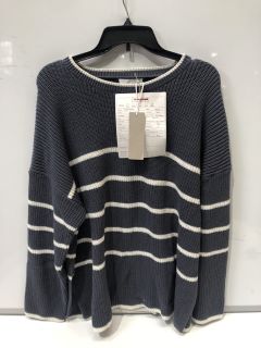 THE WHITE COMPANY COTTON CREW NECK STRIPE JUMPER EXTRA LARGE IN PORCLEAN COLOUR - RRP £98