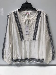 THE WHITE COMPANY EMBROIDERED LONG SLEEVE BLOUSE SIZE 18 IN WHITE/BLACK  - RRP £98