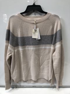 THE WHITE COMPANY CASHMERE STRIPE CREW NECK JUMPER EXTRA LARGE IN ALABASTER COLOUR  - RRP £159