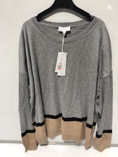 THE WHITE COMPANY CREW NECK COLOUR BLOCK JUMPPER EXTRA LARGE GREY MARL RRP £69