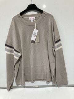 THE WHITE COMPANY LUXURY TEXTURED STRIPE DETAIL JUMPER WITH CASHMERE - SIZE XL  - FAWN COLOUR - RRP £98