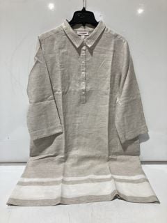 THE WHITE COMPANY LINEN BORDER HEM STRIPE SHIRT DRESS - 18 - DOVE GREY - TOTAL RRP £129